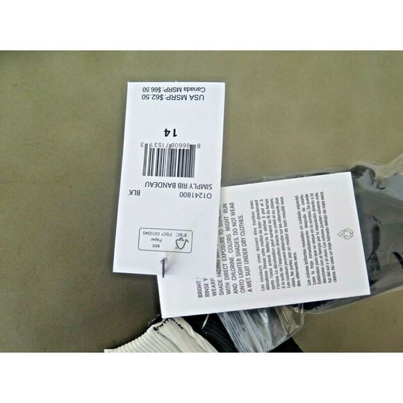 Volcom Sz 14 Simply Solid Rib Bandeau Bikini Top Black White removable straps - Picture 4 of 7